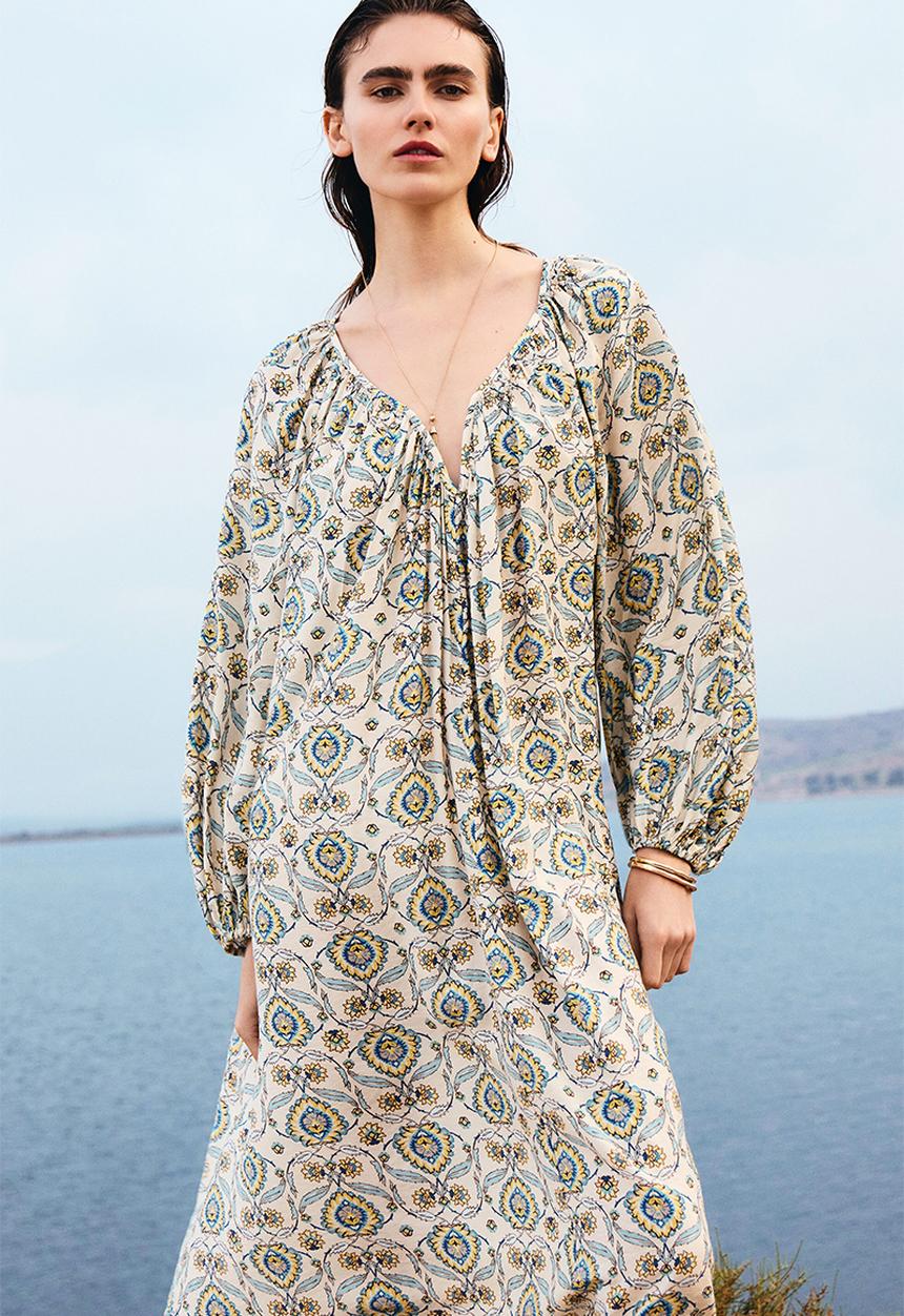 H&M - Oversized tunic dress - light beige/patterned