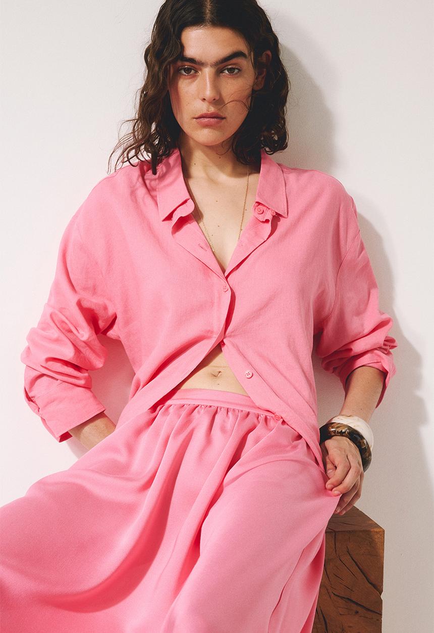 H&M - Linen-blend shirt - pink