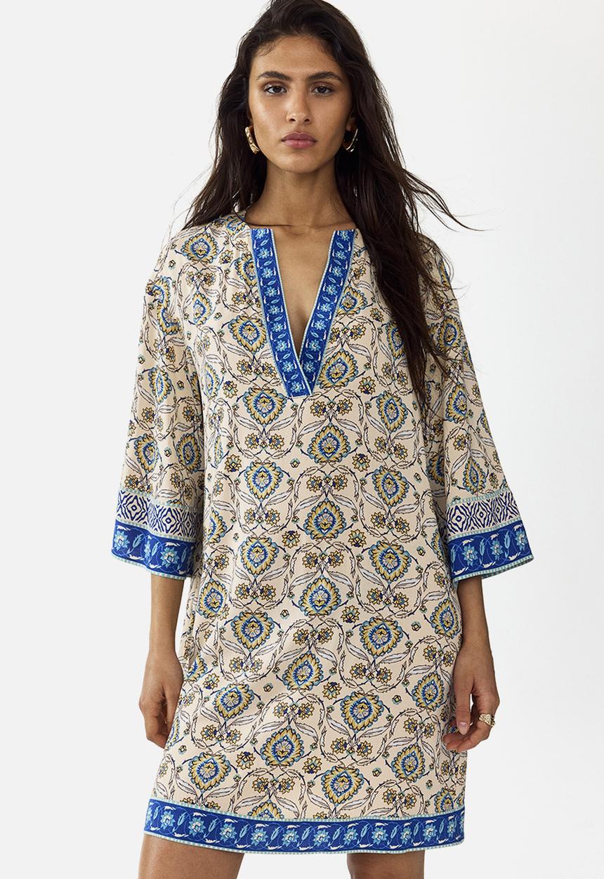 H&M - Viscose tunic dress - light beige/patterned