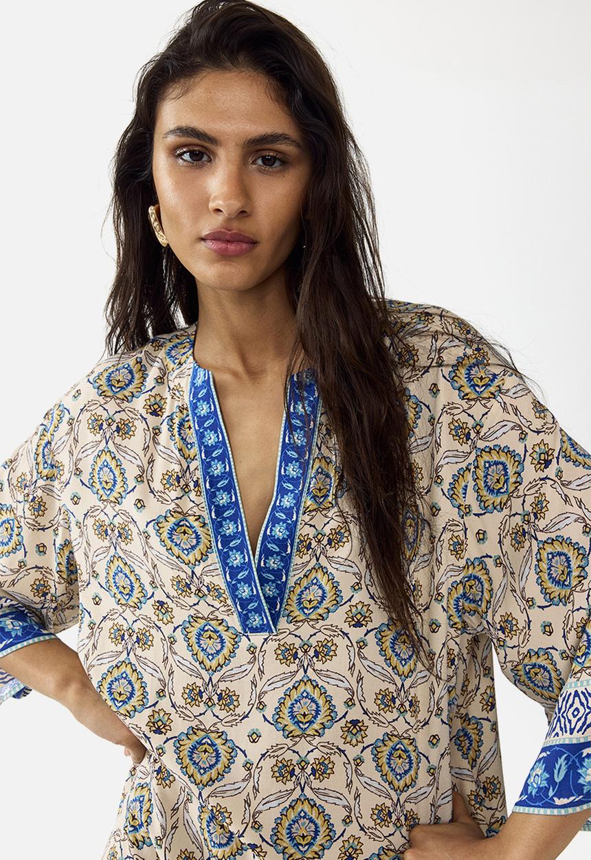 H&M - Viscose tunic dress - light beige/patterned