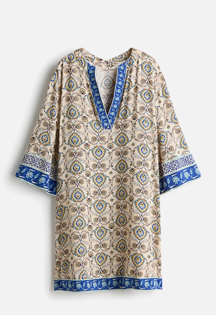 H&M - Viscose tunic dress - light beige/patterned