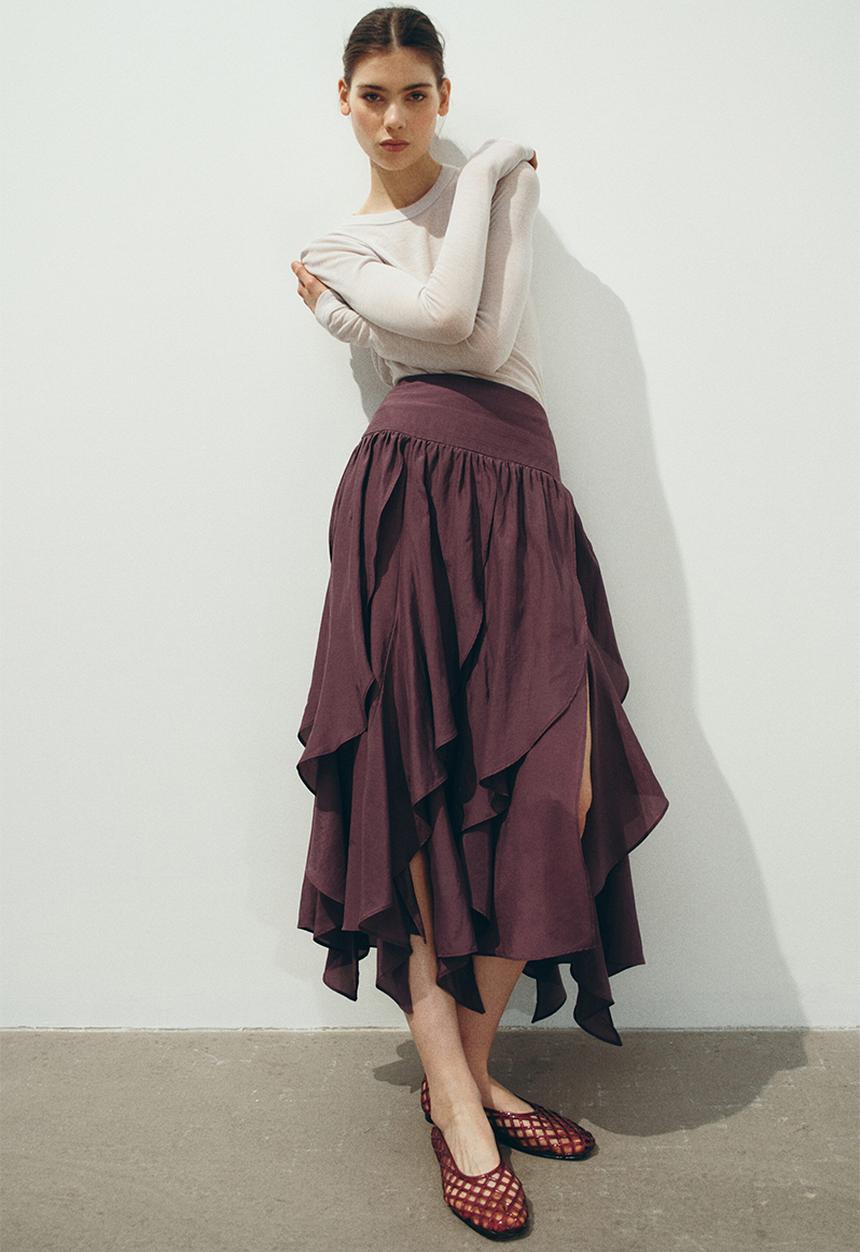 H&M - Asymmetric midi skirt - plum red