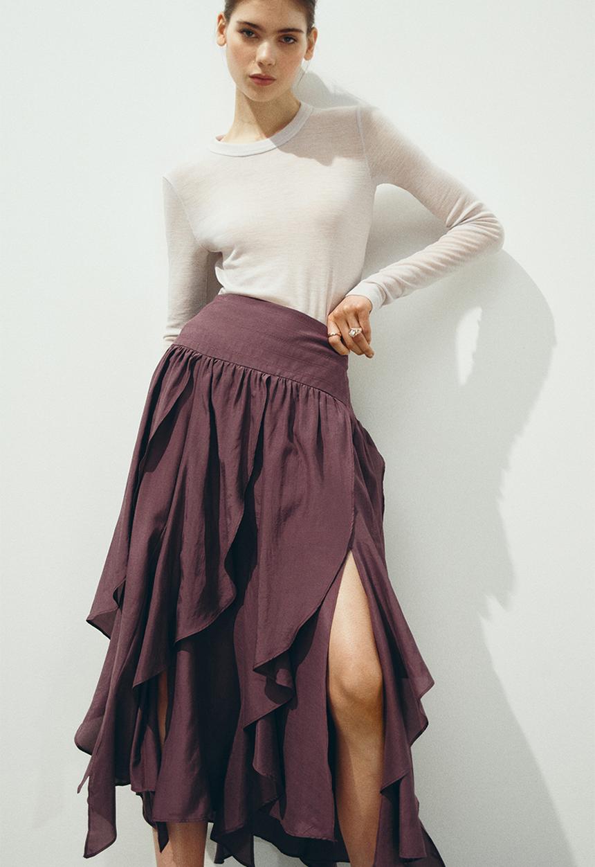 H&M - Asymmetric midi skirt - plum red