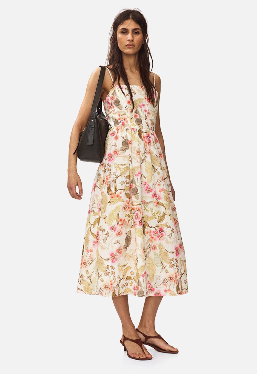 H&M - Strappy midi dress - light beige/floral