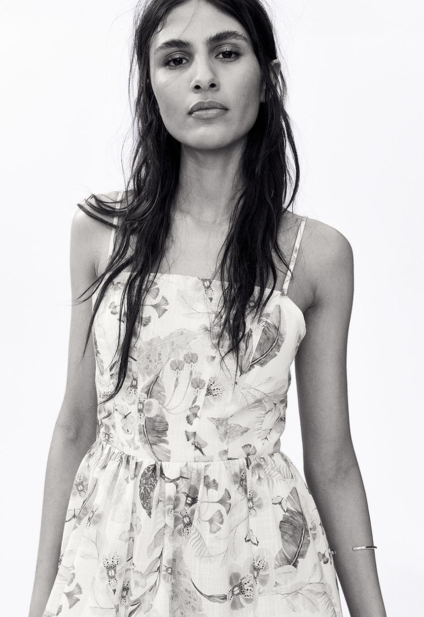 H&M - Strappy midi dress - light beige/floral