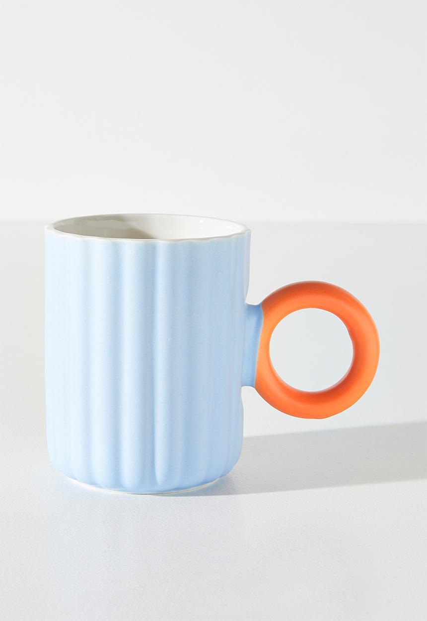 Excellent Houseware - Relief Mug with Coloured Handle Single 370ml - Blue Stripe 