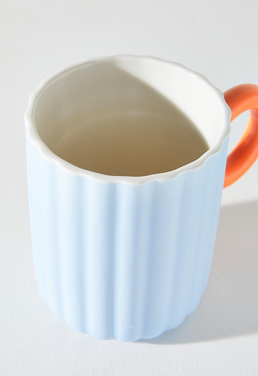 Excellent Houseware - Relief Mug with Coloured Handle Single 370ml - Blue Stripe 