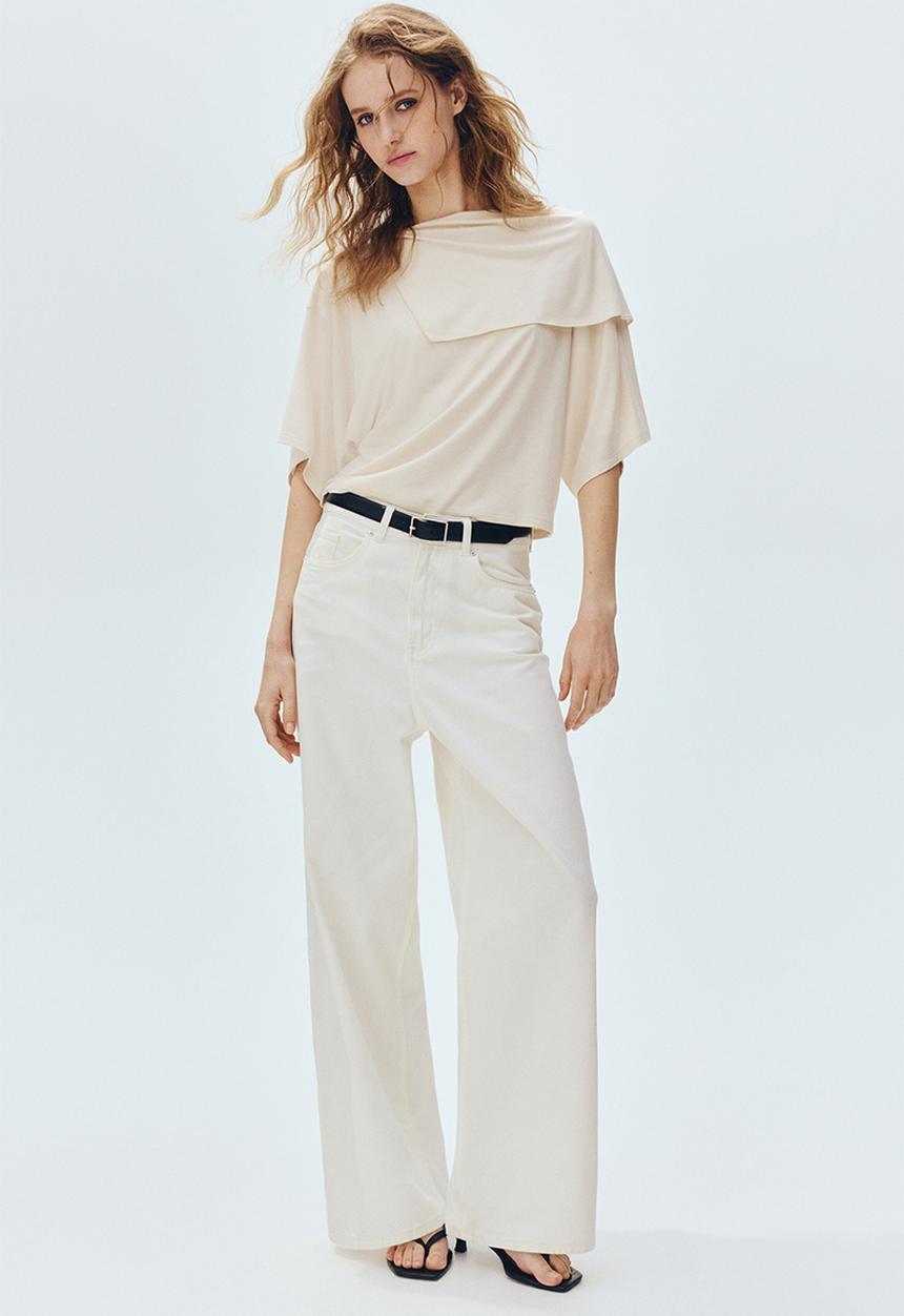 H&M - Cape-detail jersey top - cream