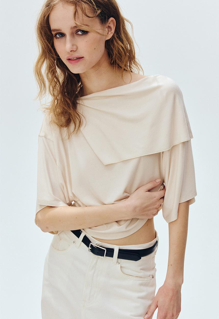 H&M - Cape-detail jersey top - cream