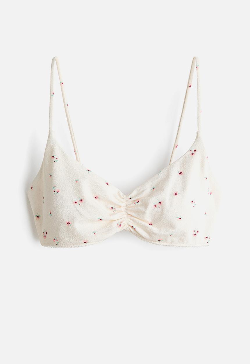 H&M - Padded bikini top - cream/floral