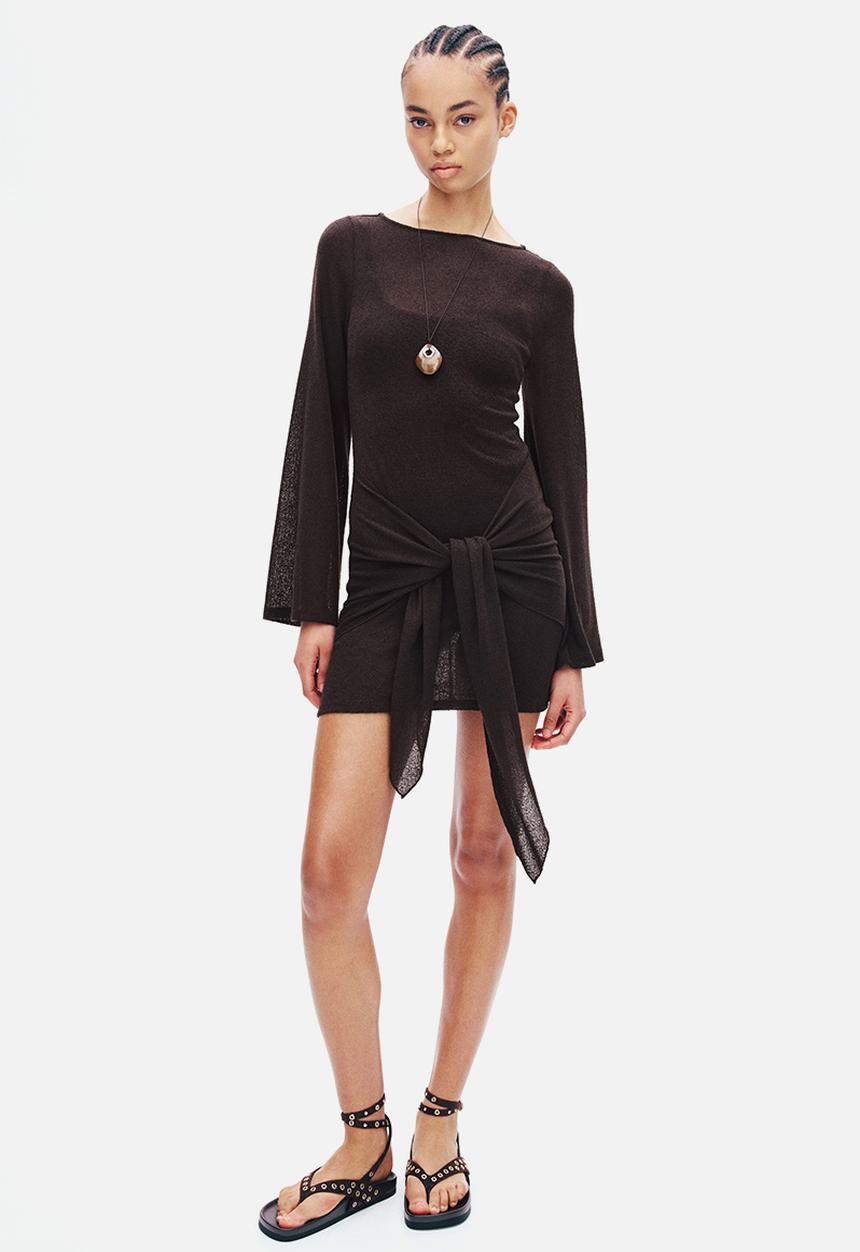 H&M - Tie-detail dress - dark brown