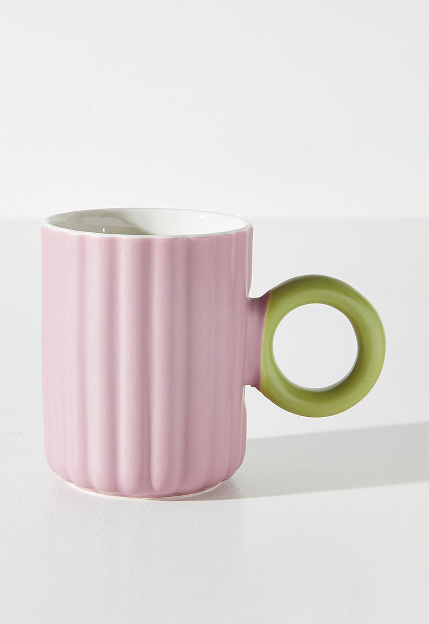Excellent Houseware - Relief Mug with Coloured Handle Single 370ml - Mauve Stripe 