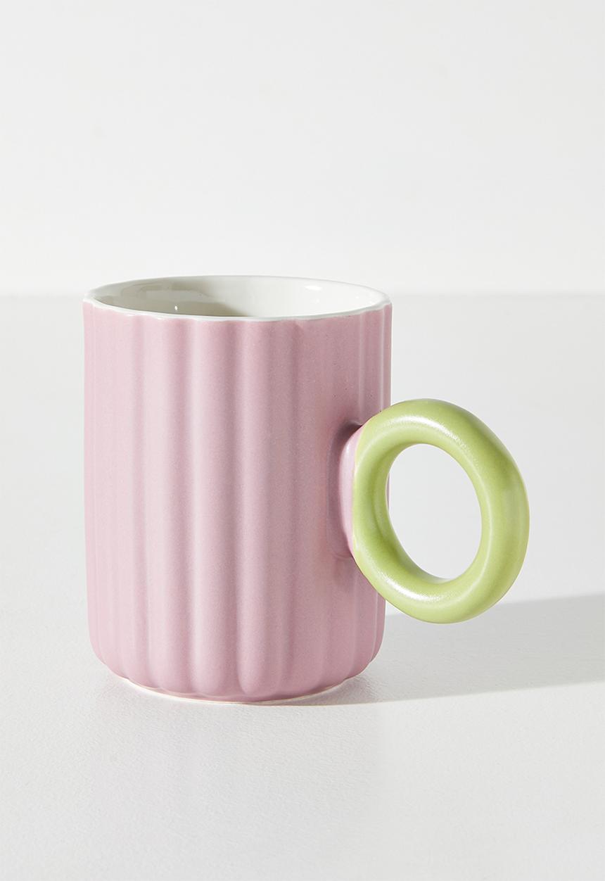 Excellent Houseware - Relief Mug with Coloured Handle Single 370ml - Mauve Stripe 