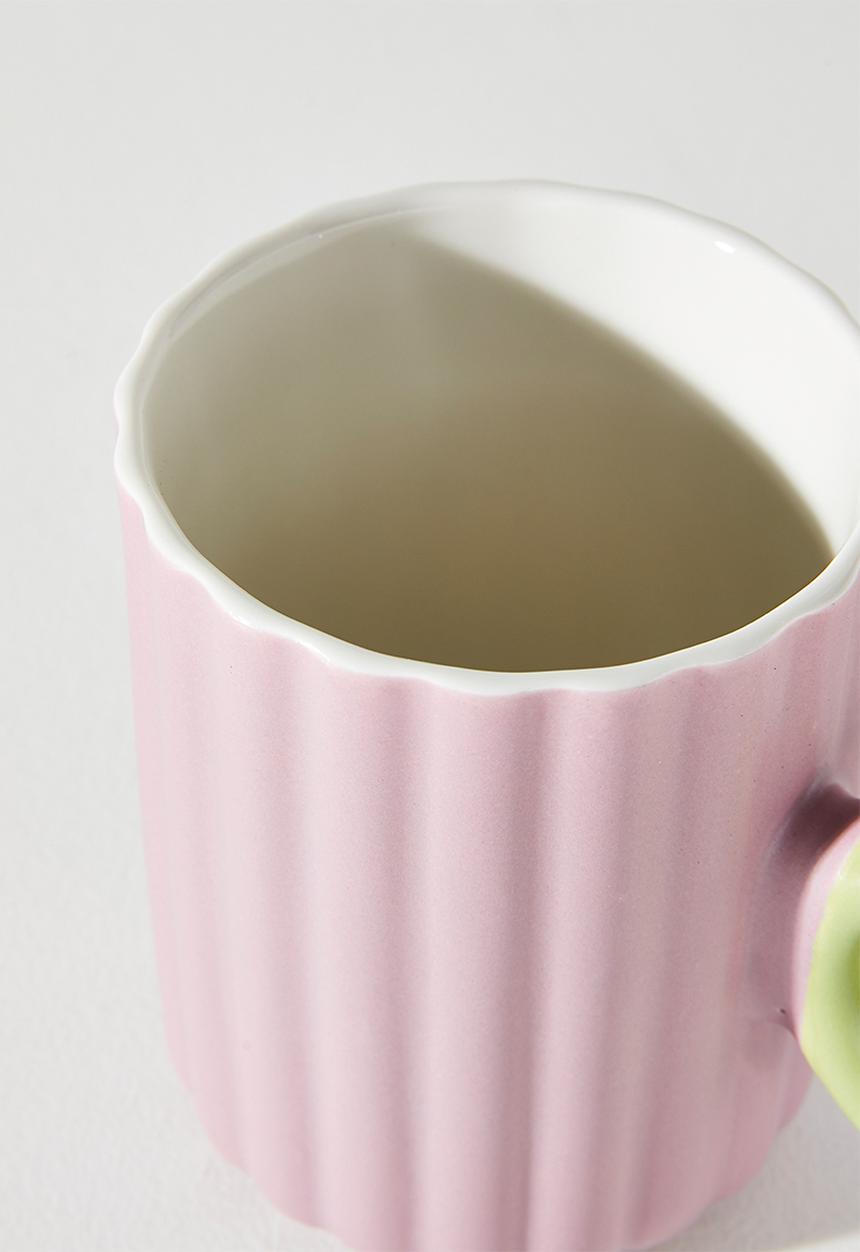 Excellent Houseware - Relief Mug with Coloured Handle Single 370ml - Mauve Stripe 