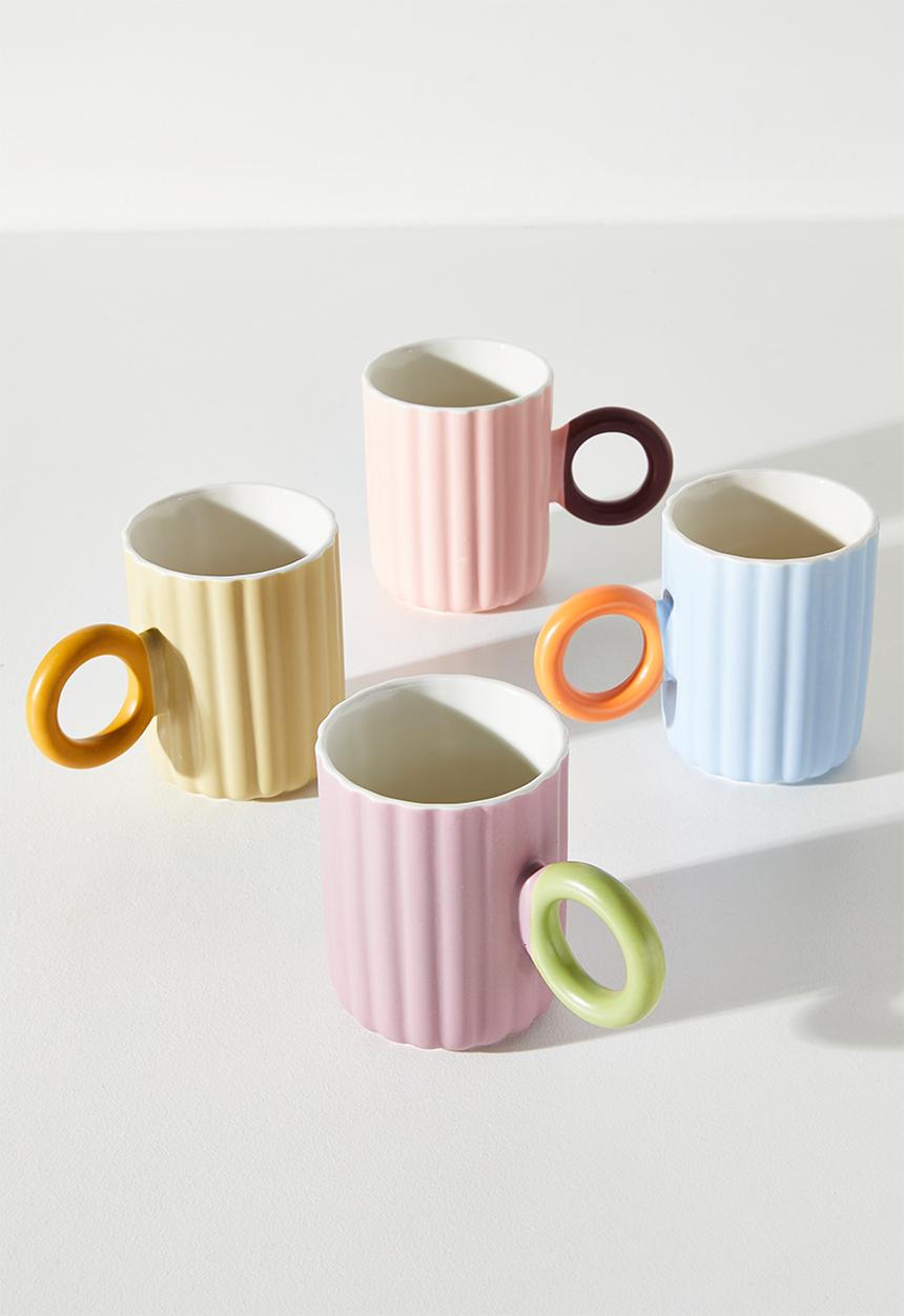Excellent Houseware - Relief Mug with Coloured Handle Single 370ml - Mauve Stripe 