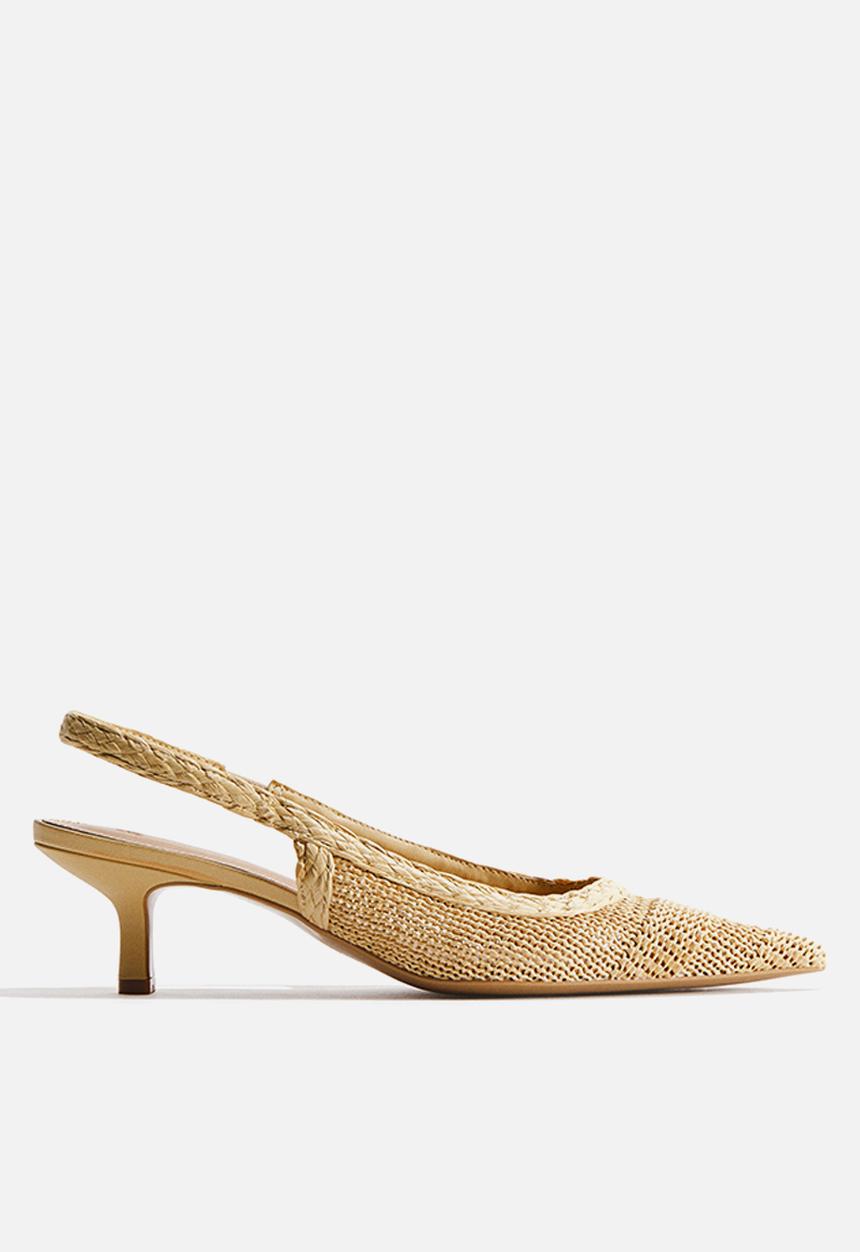 H&M - Kitten-heeled straw slingbacks - beige