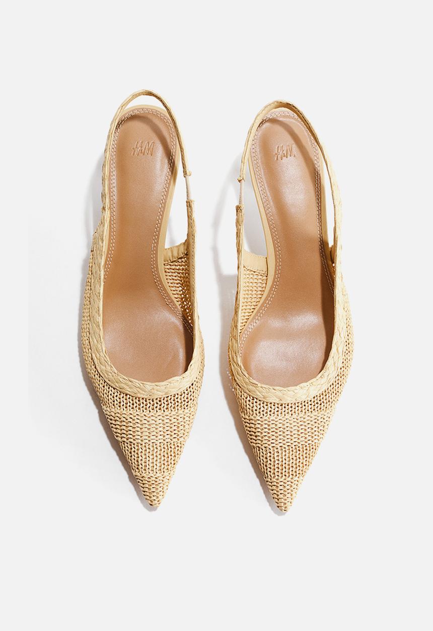 H&M - Kitten-heeled straw slingbacks - beige