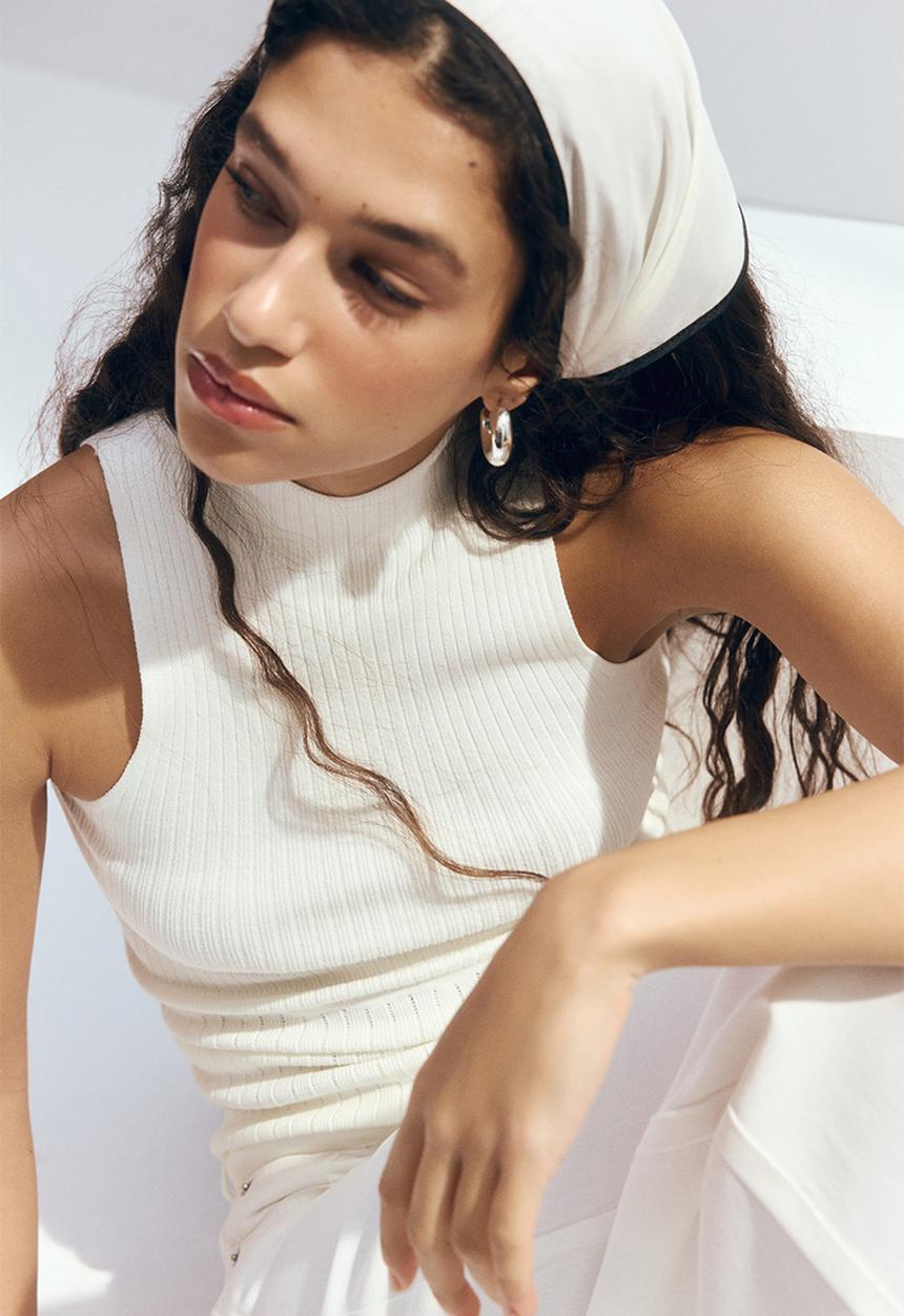H&M - Rib-knit turtleneck top - cream