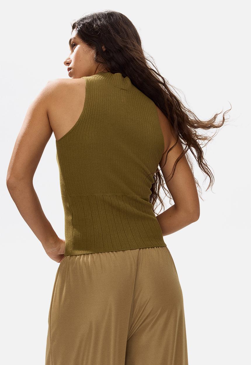 H&M - Rib-knit turtleneck top - olive green