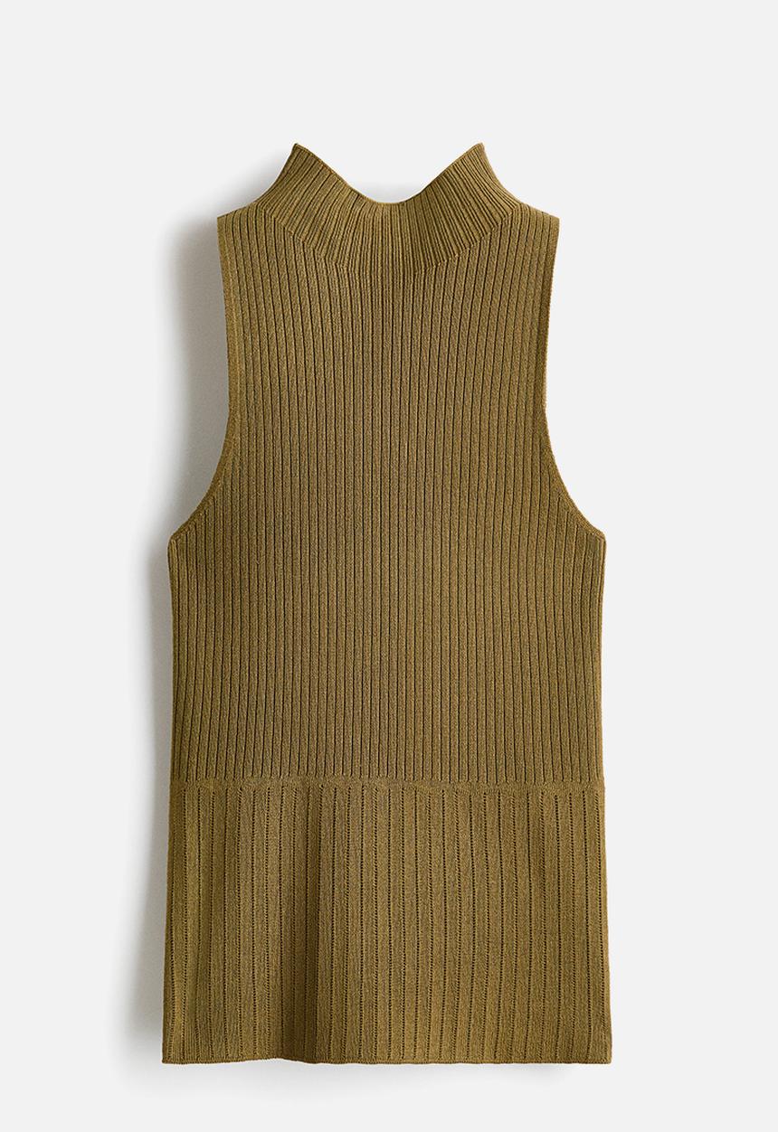 H&M - Rib-knit turtleneck top - olive green