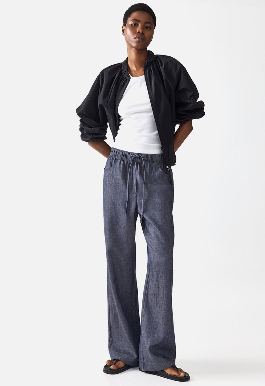 H&M - Straight drawstring trousers - dark denim blue