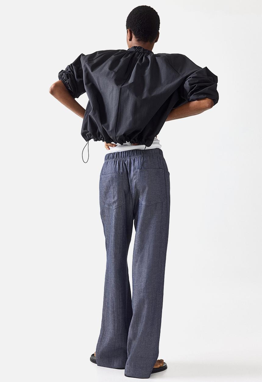 H&M - Straight drawstring trousers - dark denim blue