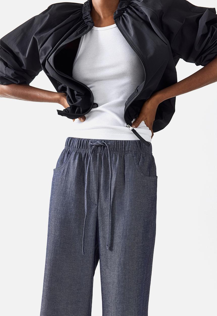 H&M - Straight drawstring trousers - dark denim blue