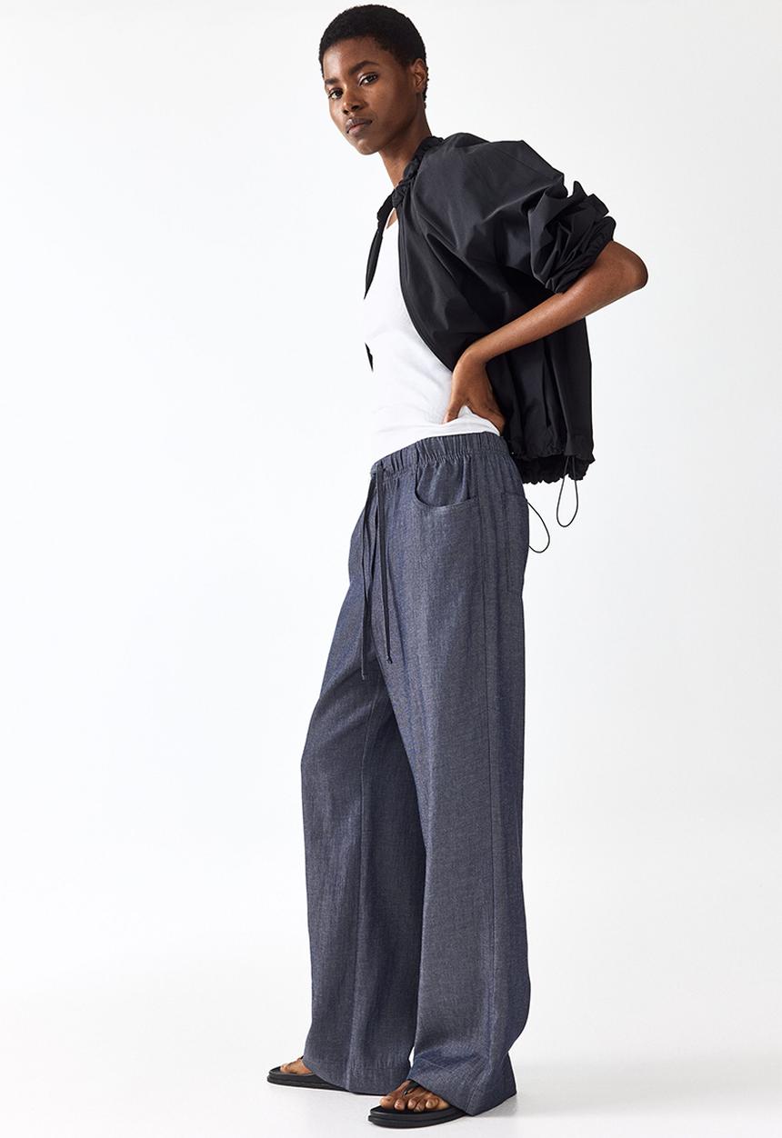 H&M - Straight drawstring trousers - dark denim blue