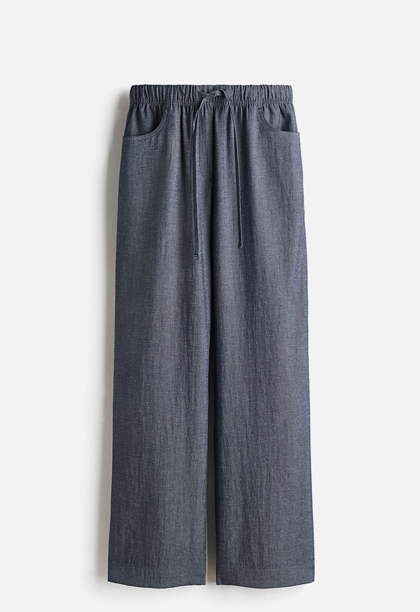 H&M - Straight drawstring trousers - dark denim blue