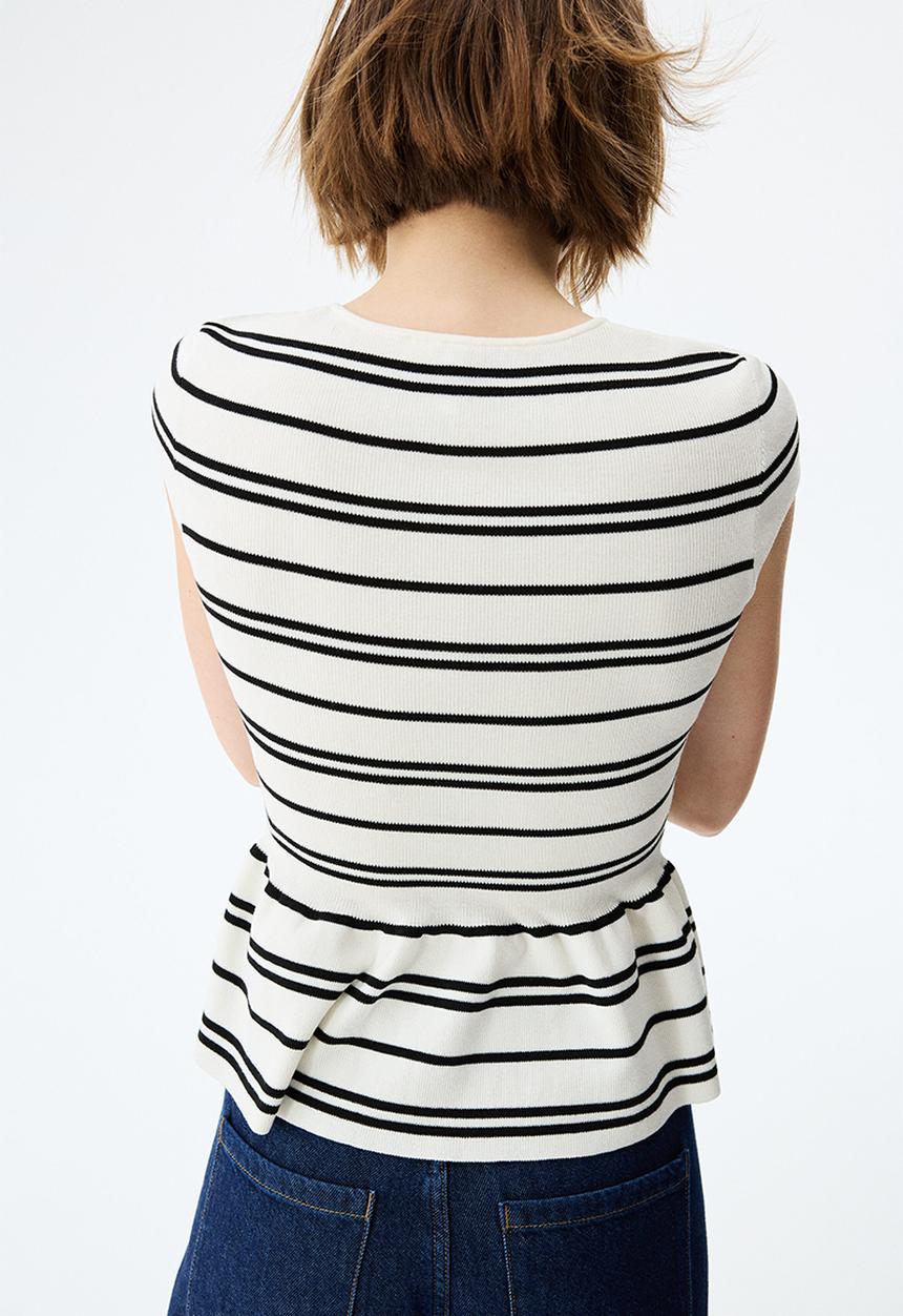 H&M - Short-sleeved peplum cardigan - cream/striped
