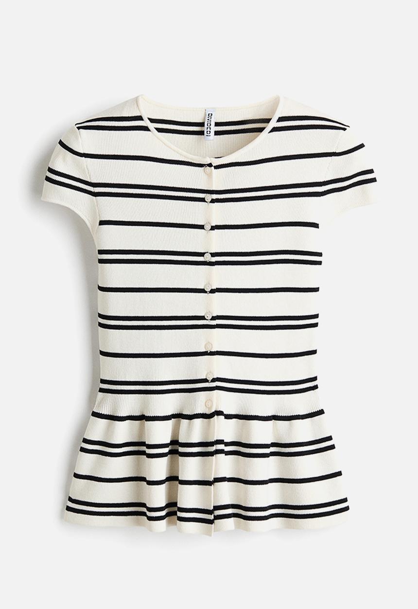 H&M - Short-sleeved peplum cardigan - cream/striped