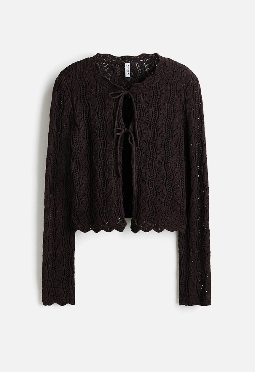 H&M - Pointelle-knit tie-front cardigan - dark brown