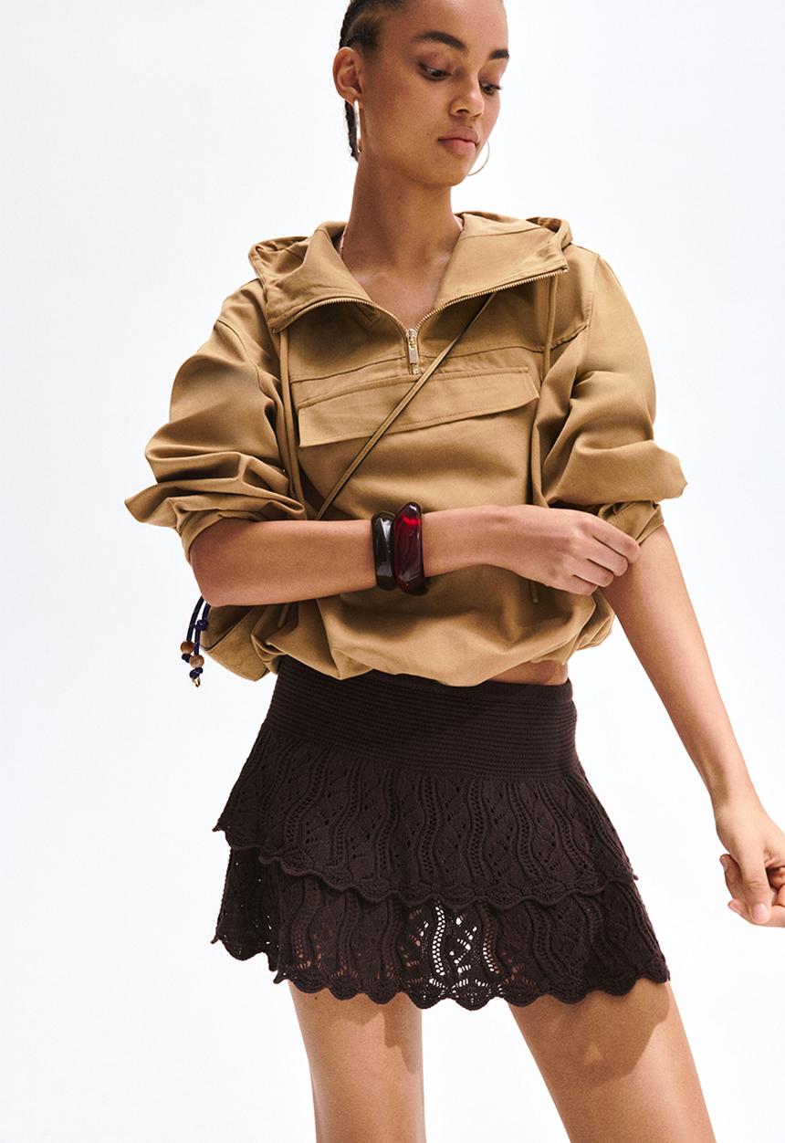 H&M - Crochet-look tiered skirt - dark brown