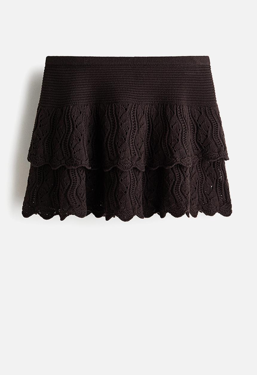 H&M - Crochet-look tiered skirt - dark brown