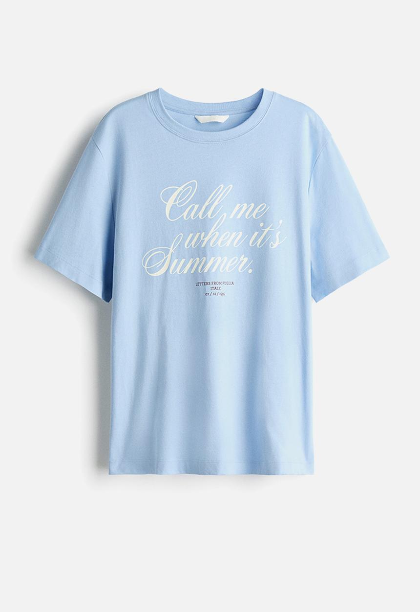 H&M - Printed T-shirt - light blue/summer