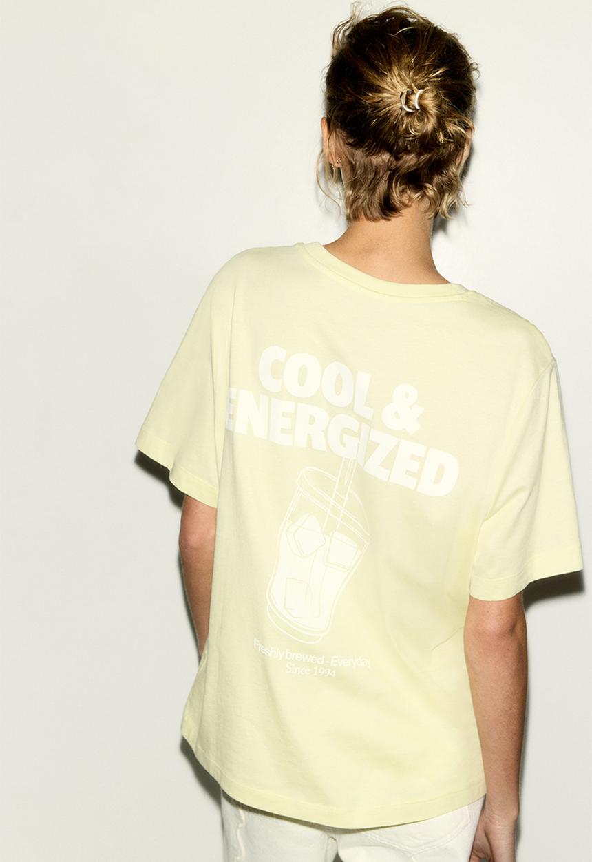 H&M - Printed T-shirt - light yellow/energized