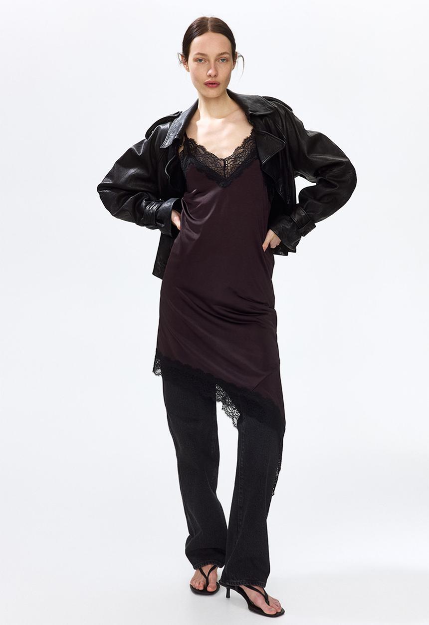 H&M - Lace-trimmed strappy dress - dark brown/black