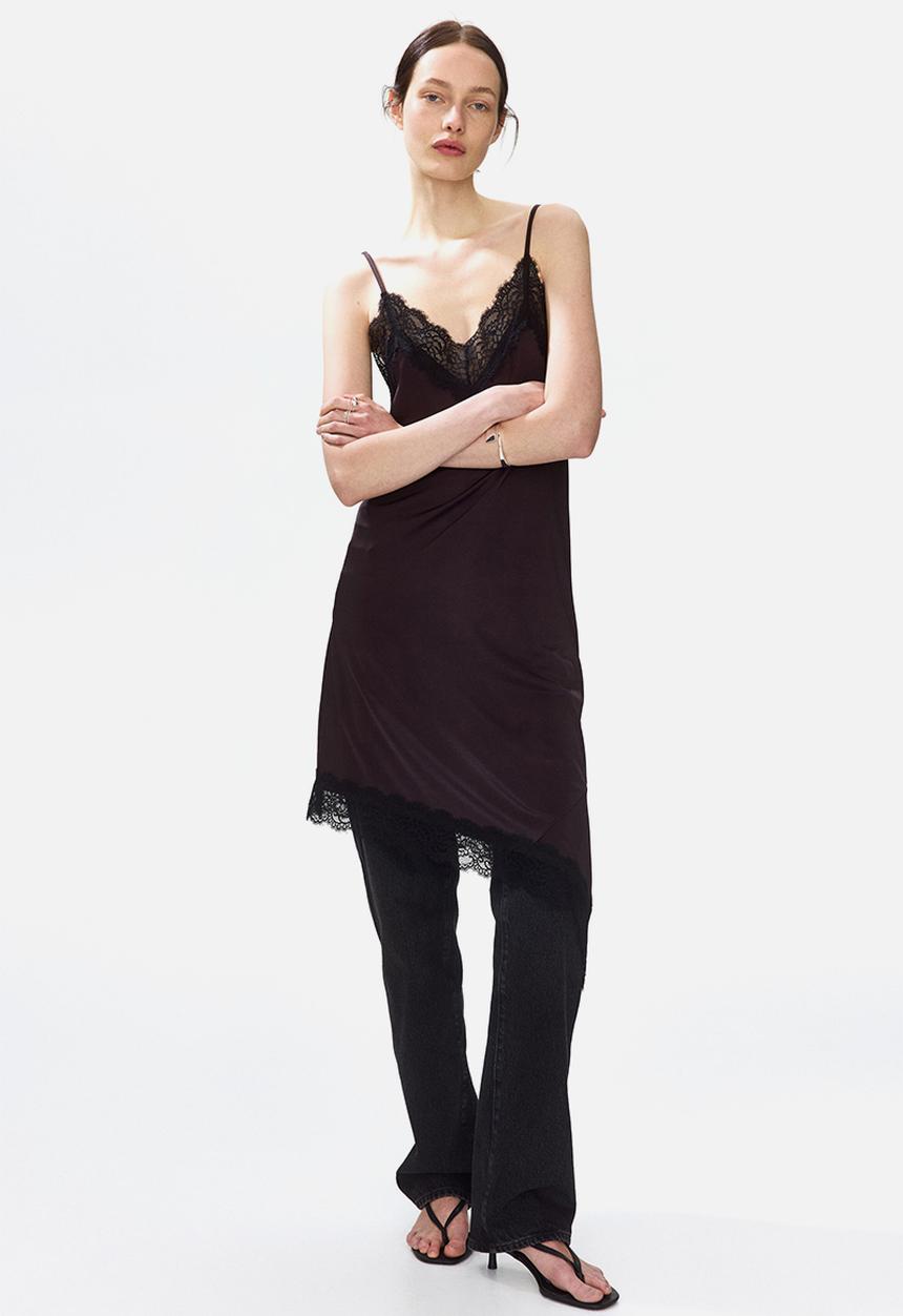 H&M - Lace-trimmed strappy dress - dark brown/black