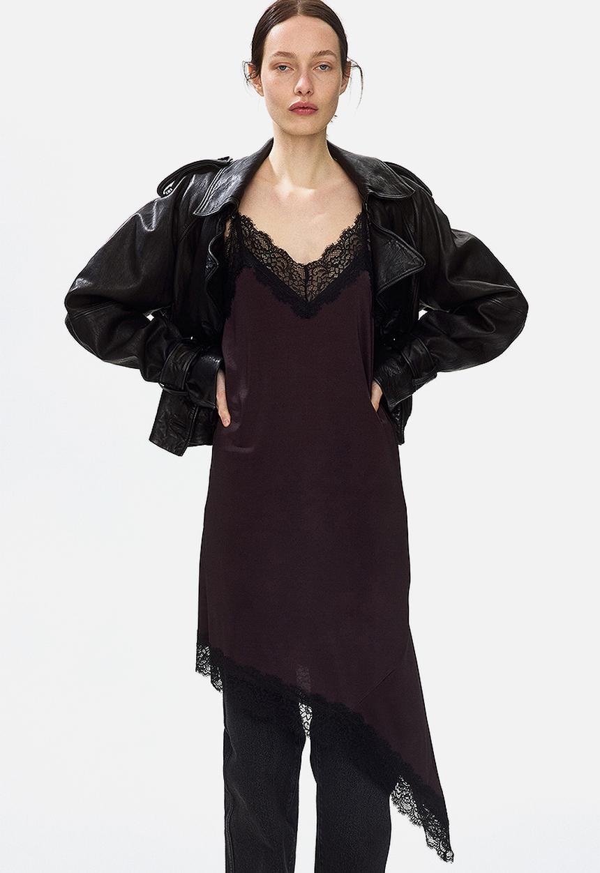H&M - Lace-trimmed strappy dress - dark brown/black