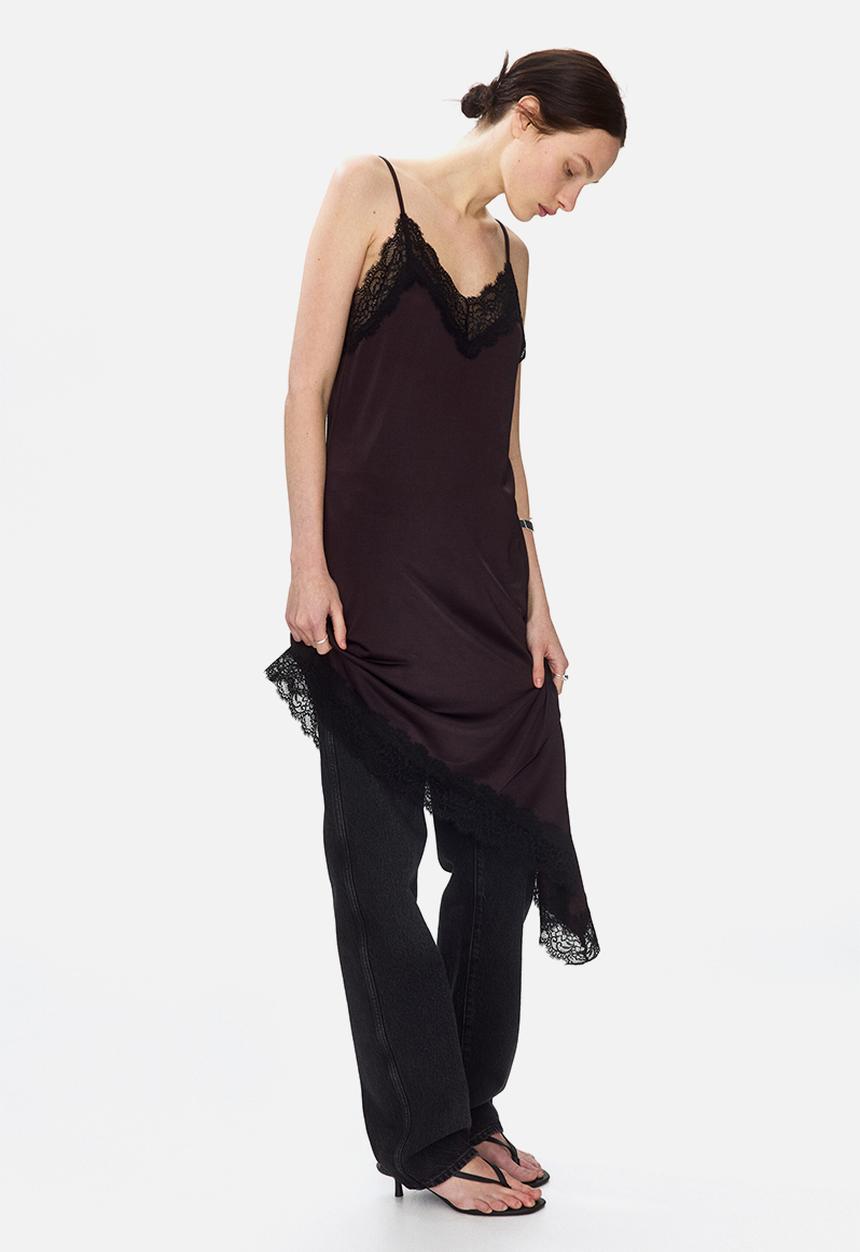 H&M - Lace-trimmed strappy dress - dark brown/black