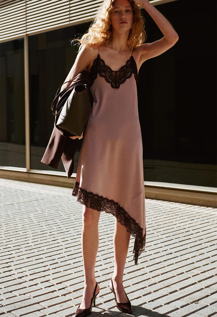 H&M - Lace-trimmed strappy dress - light pink