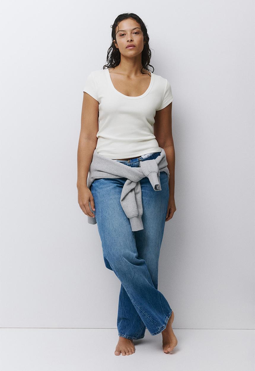 H&M - Ribbed scoop-neck t-shirt - white