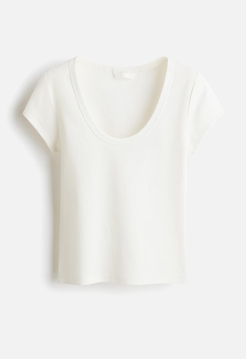 H&M - Ribbed scoop-neck t-shirt - white
