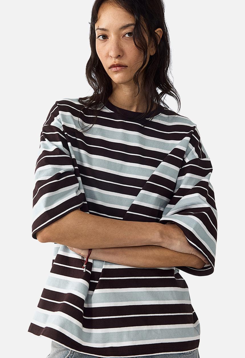 H&M - Oversized cotton t-shirt - dark brown/striped