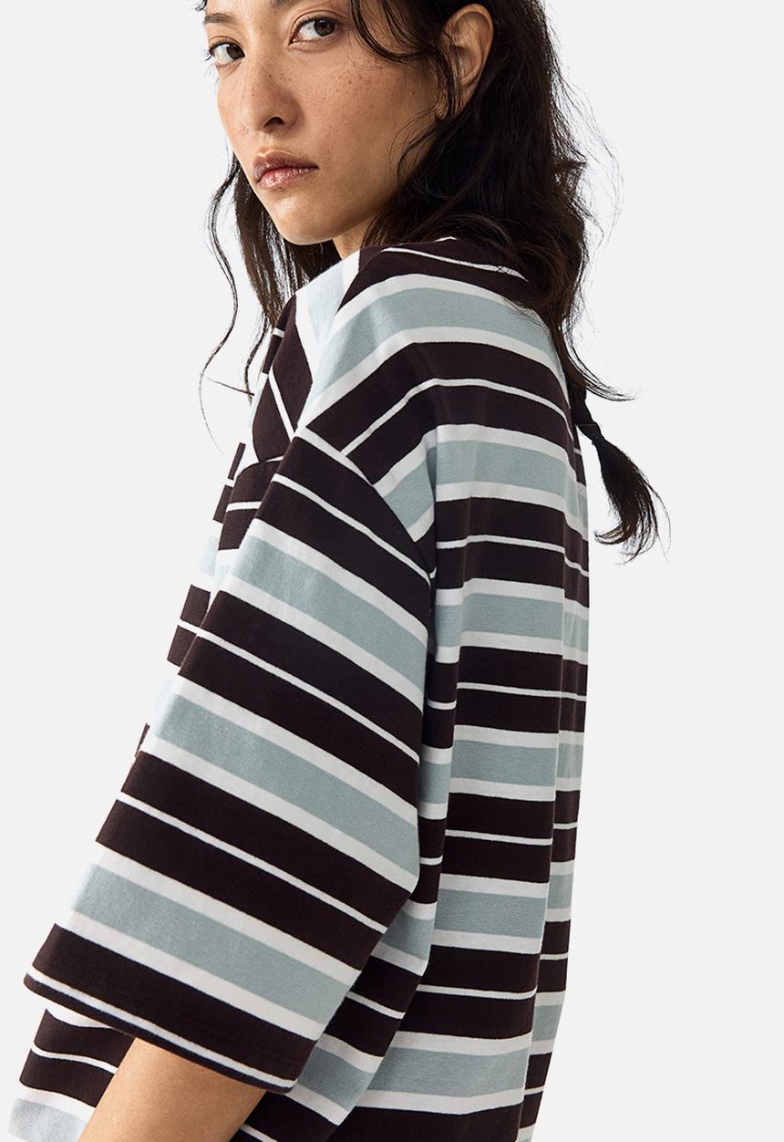 H&M - Oversized cotton t-shirt - dark brown/striped
