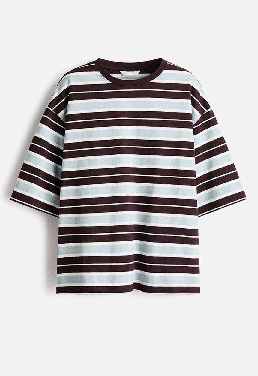 H&M - Oversized cotton t-shirt - dark brown/striped