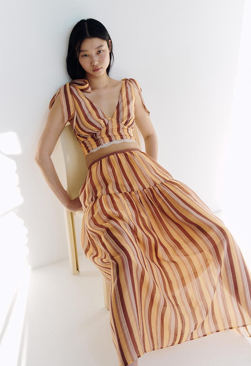 H&M - Gathered skirt - beige/striped