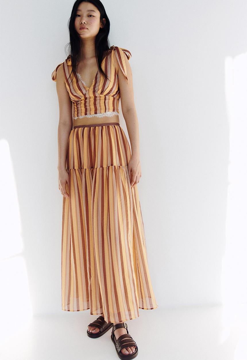 H&M - Gathered skirt - beige/striped