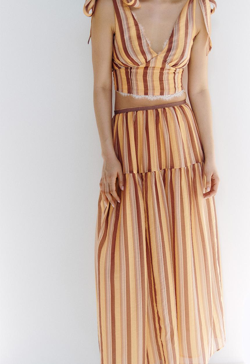 H&M - Gathered skirt - beige/striped