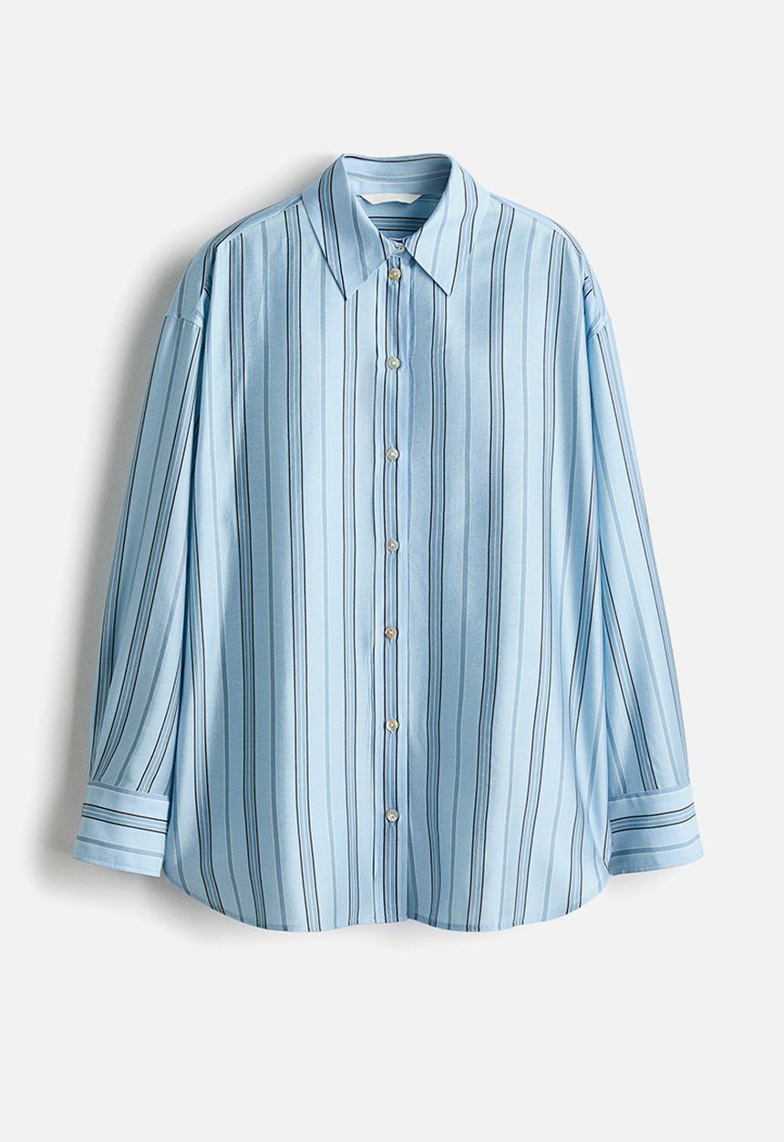 H&M - Oversized shirt - light blue/striped